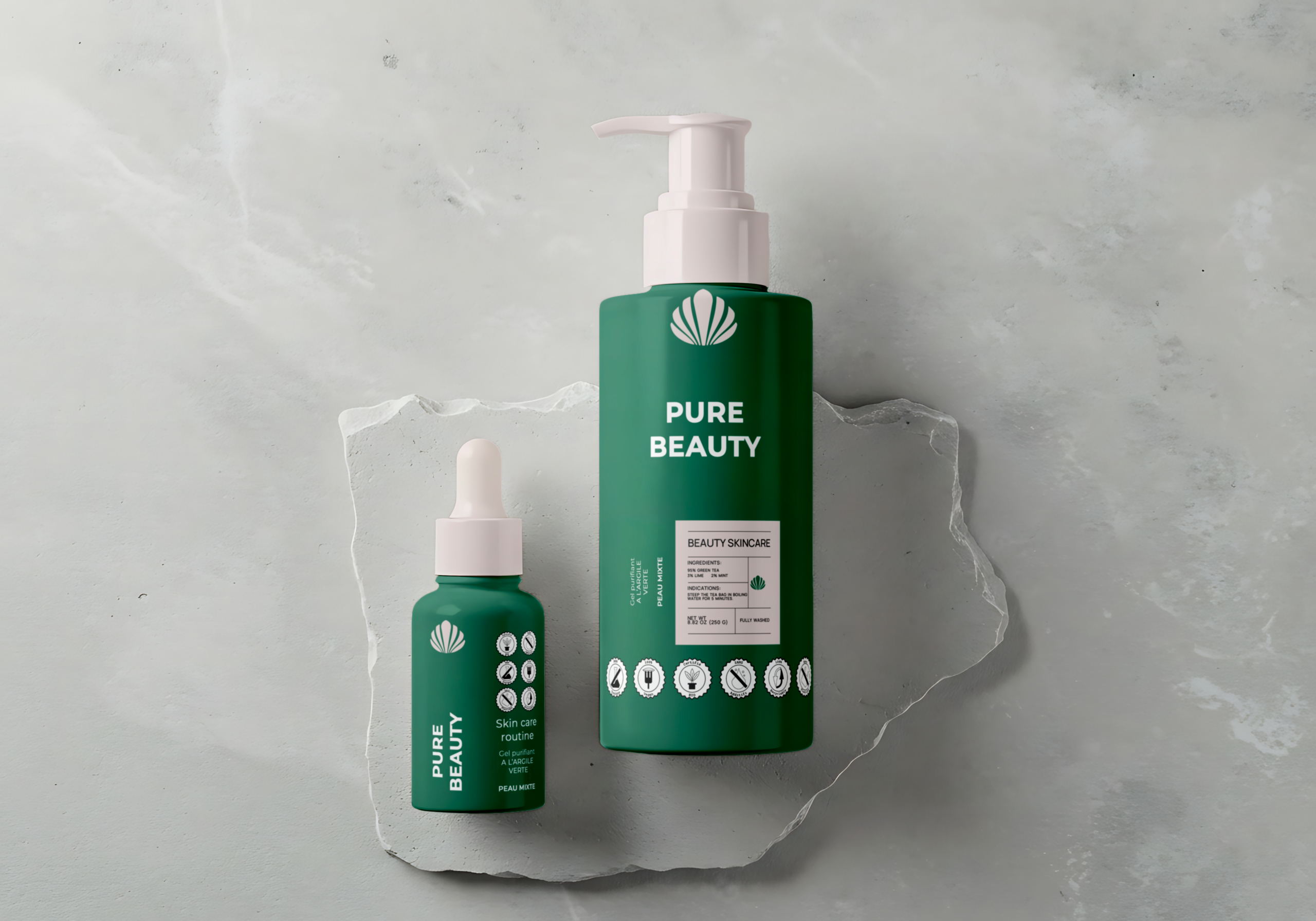 réation graphique pour une marque de cosmétque avec la création d'icones