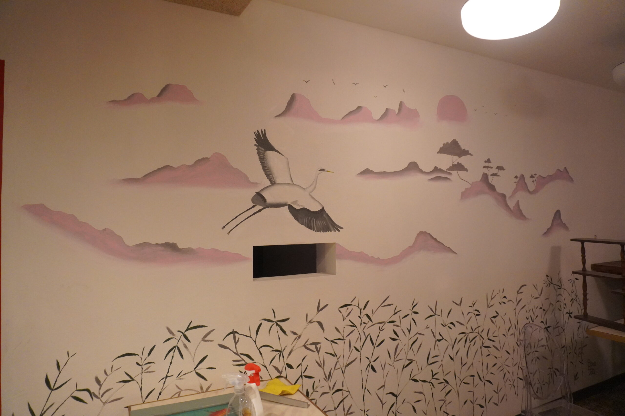 takayama restaurant japonais fresque murale payasaga japonais peinture acrylique artiste peintre graphiste illustration